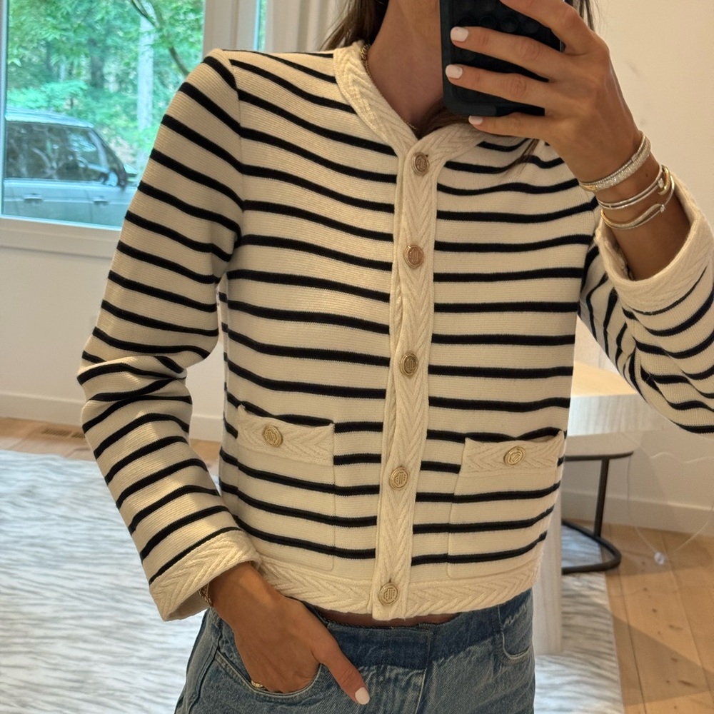 Striped Black and Cream Women's Sweater - Picture 4 of 5